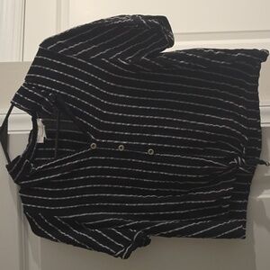 Black and White Striped Button-Up Blouse